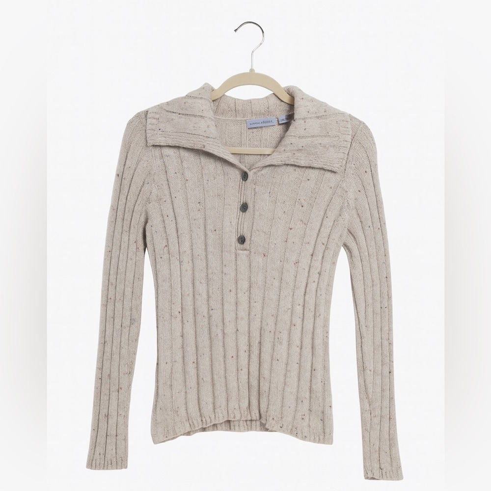 Liz Claiborne Women's Size XL Cream Sweater W 3-Button Neck Colorful Accents.